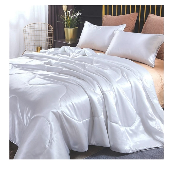 no known brand Bedding Luxury Satin Comforter Set Queen White
